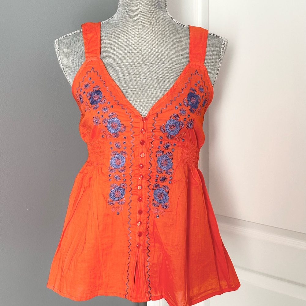 NWT Oxford Circus Orange Embroidered Women’s Tank Top, sz L